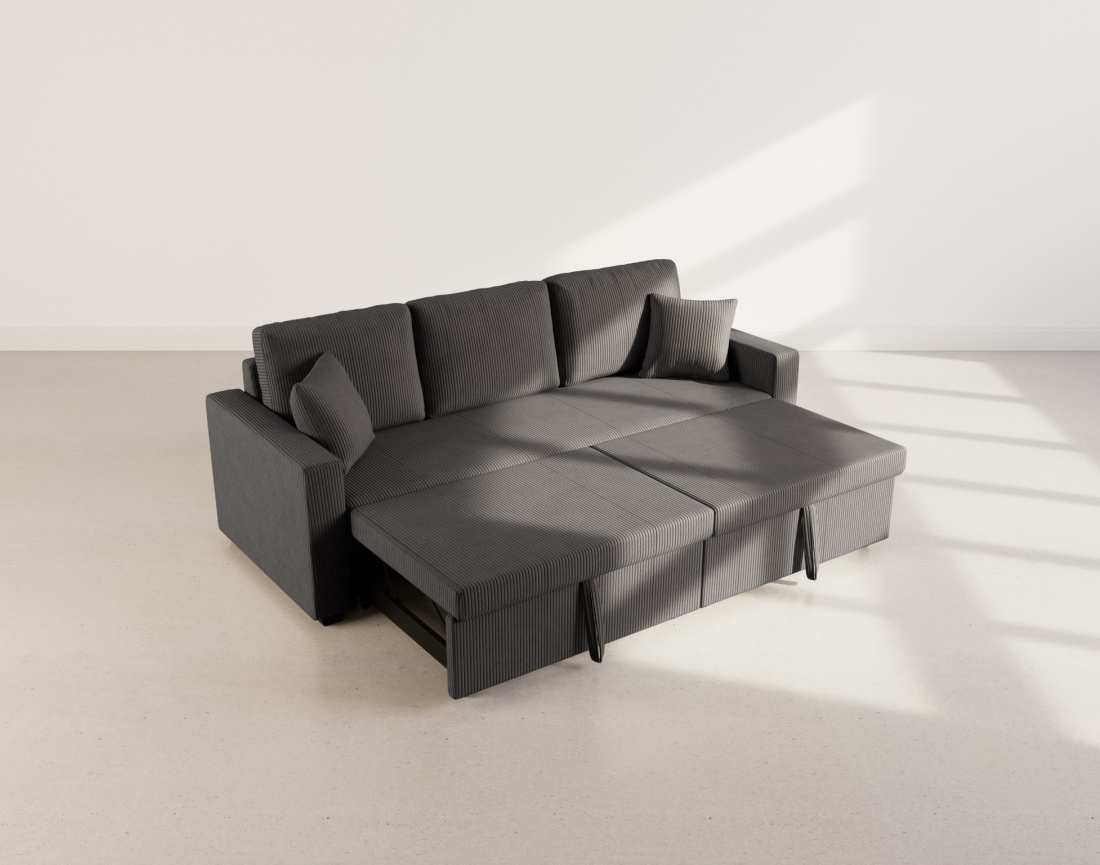 Canapé droit 3 places convertible en velours côtelé Cyrus