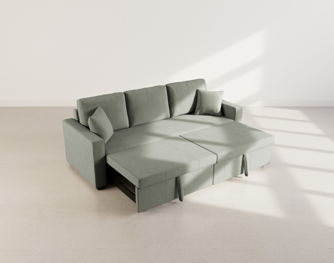 Canapé droit 3 places convertible en velours côtelé Cyrus