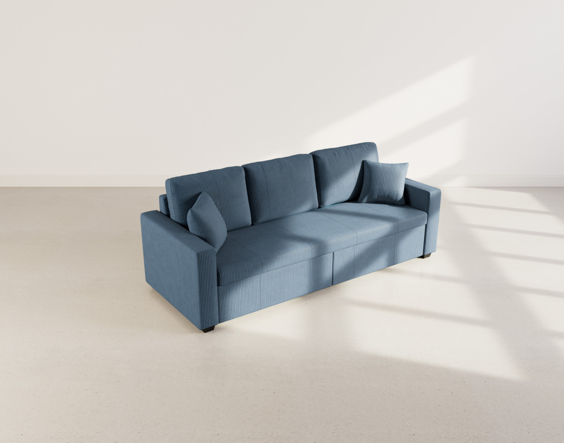 Canapé droit 3 places convertible en velours côtelé Cyrus