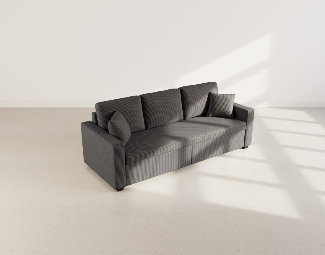 Canapé droit 3 places convertible en velours côtelé Cyrus