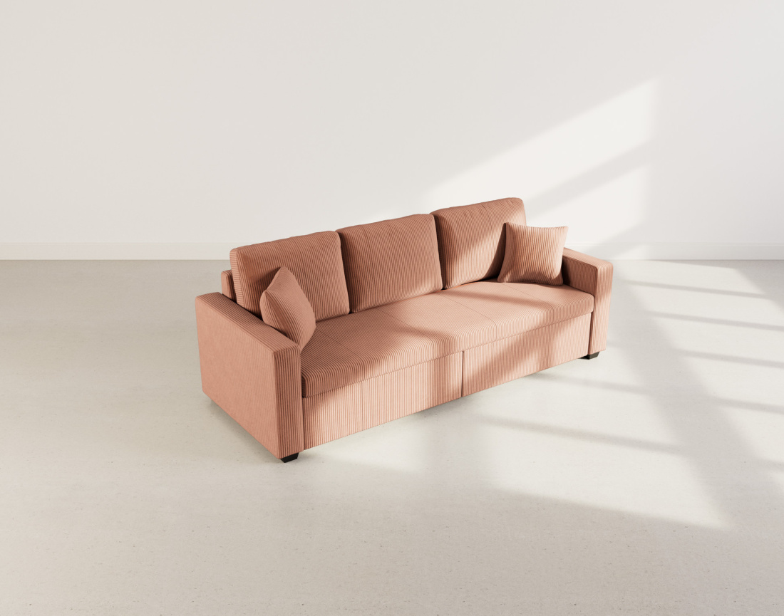 Canapé droit 3 places convertible en velours côtelé Cyrus