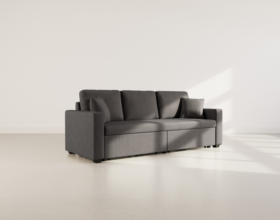 Canapé droit 3 places convertible en velours côtelé Cyrus