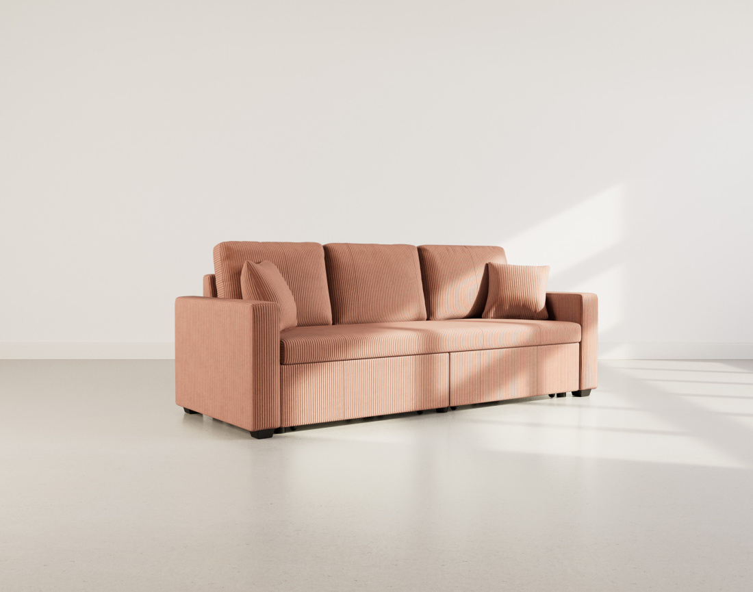 Canapé droit 3 places convertible en velours côtelé Cyrus