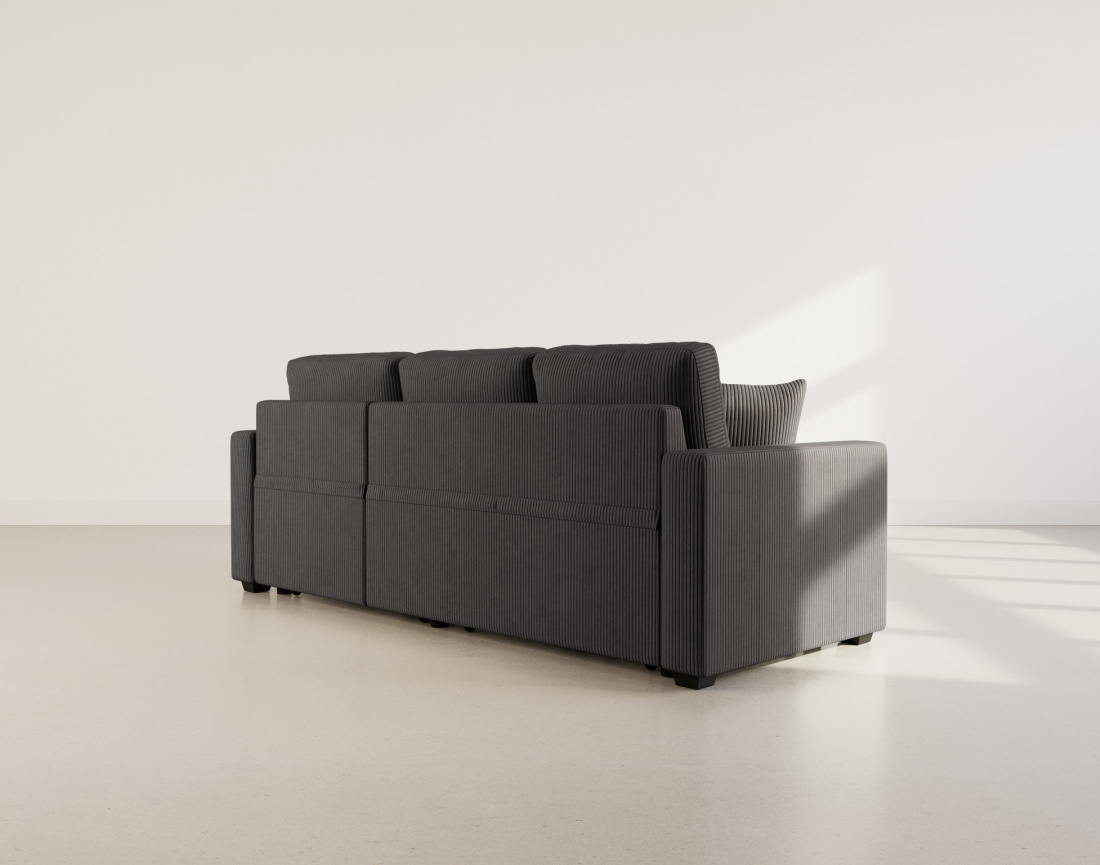 Canapé droit 3 places convertible en velours côtelé Cyrus