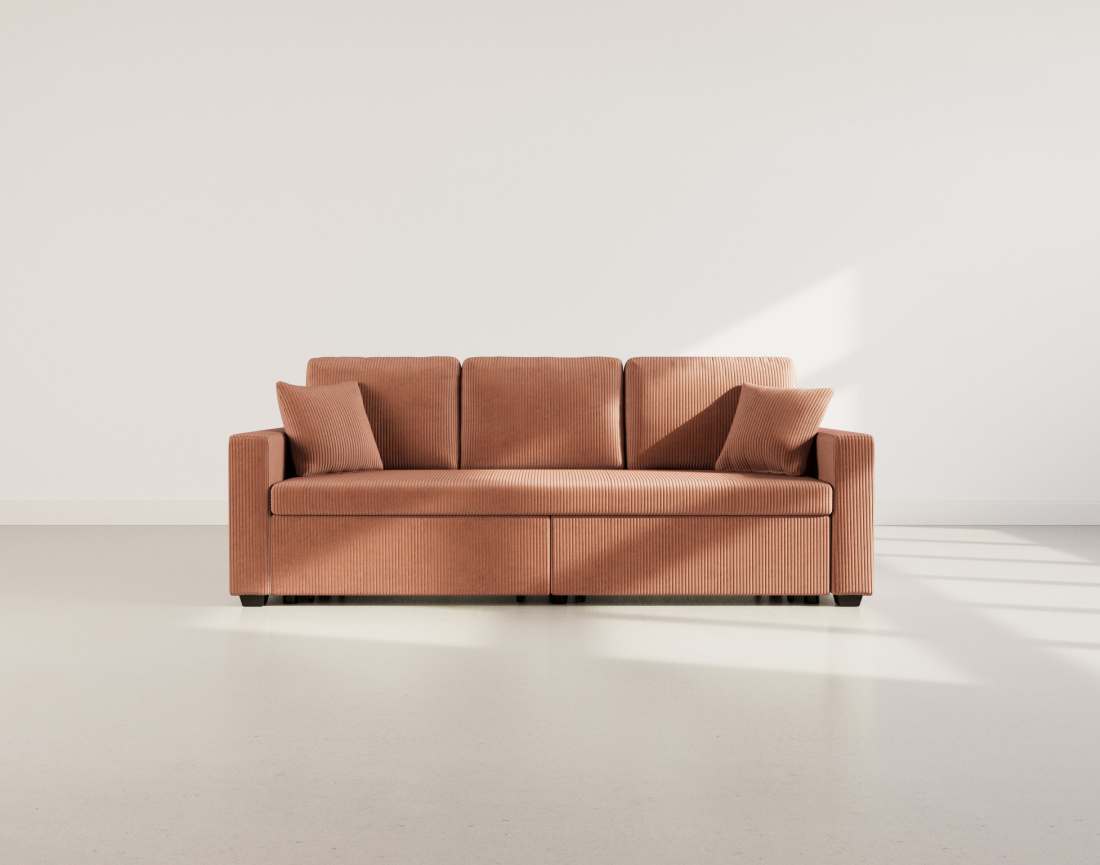 Canapé droit 3 places convertible en velours côtelé Cyrus