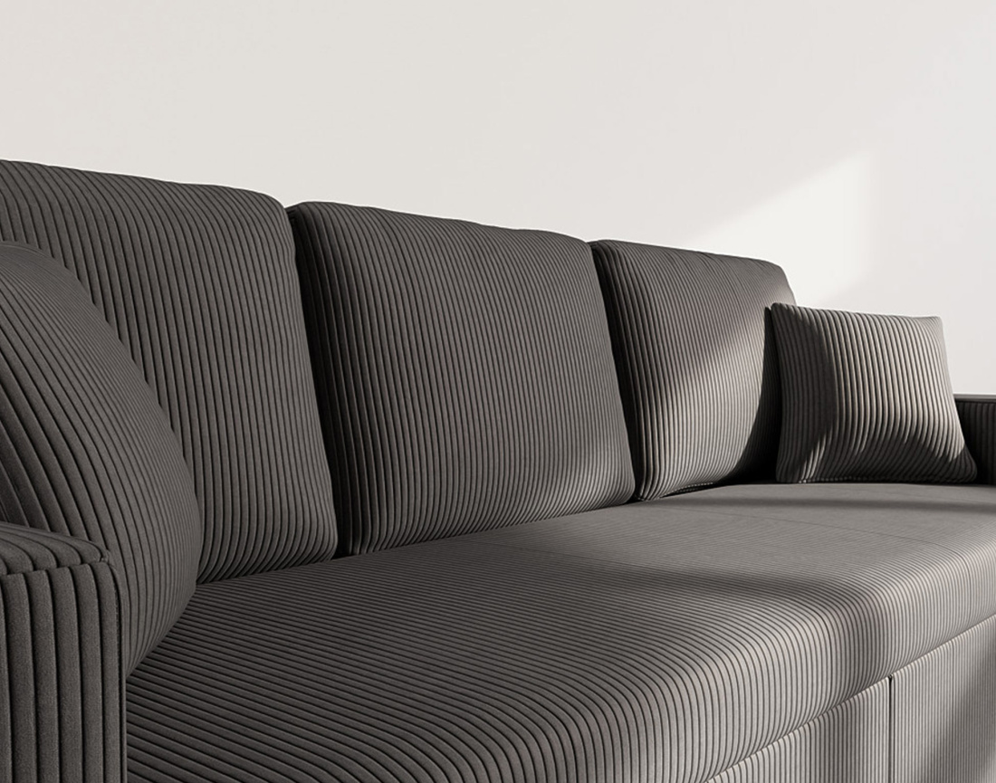 Canapé droit 3 places convertible en velours côtelé Cyrus