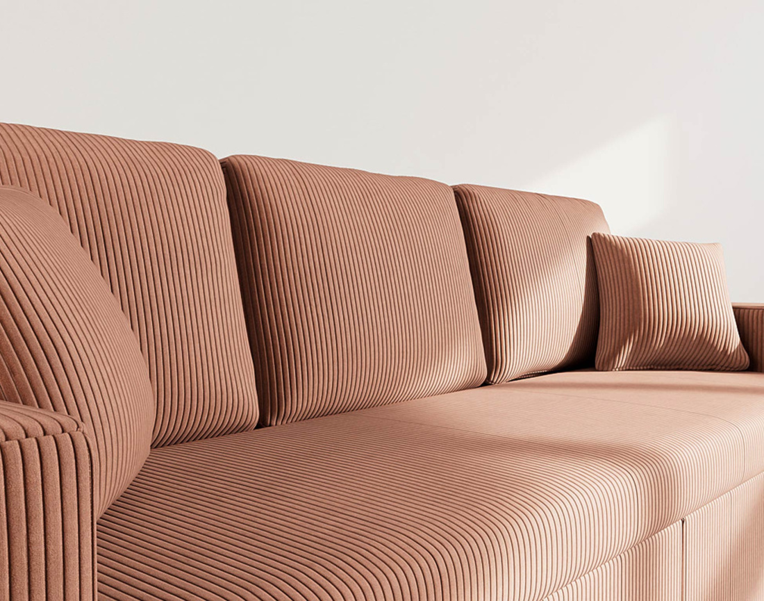 Canapé droit 3 places convertible en velours côtelé Cyrus