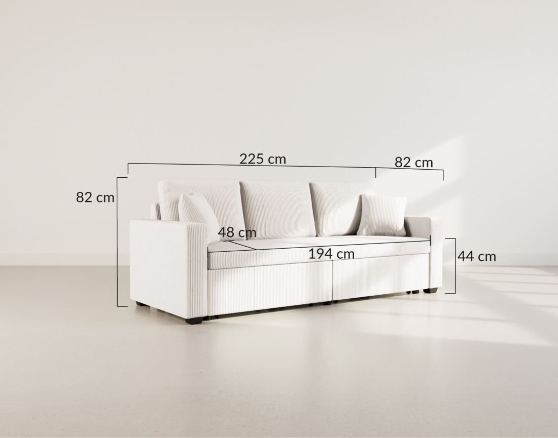 Canapé droit 3 places convertible en velours côtelé Cyrus