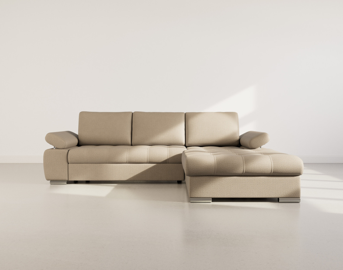 Canapé d'angle droit 4 places convertible avec coffre en tissu texturé Bianca