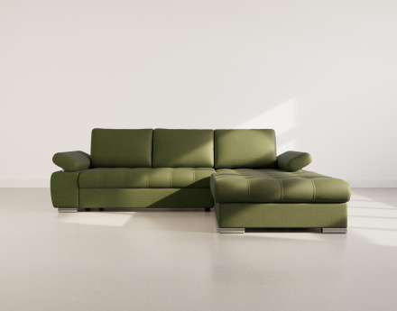 Canapé d'angle droit 4 places convertible avec coffre en tissu texturé Bianca