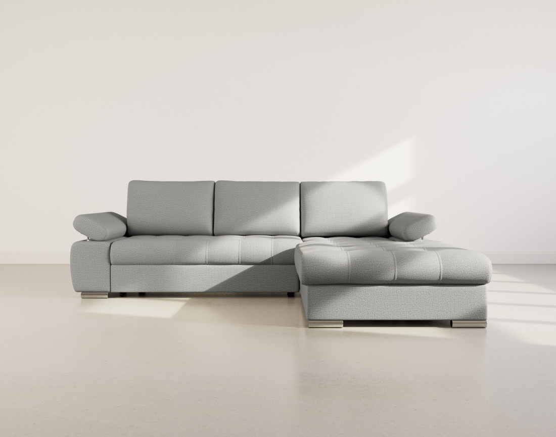 Canapé d'angle droit 4 places convertible avec coffre en tissu texturé Bianca