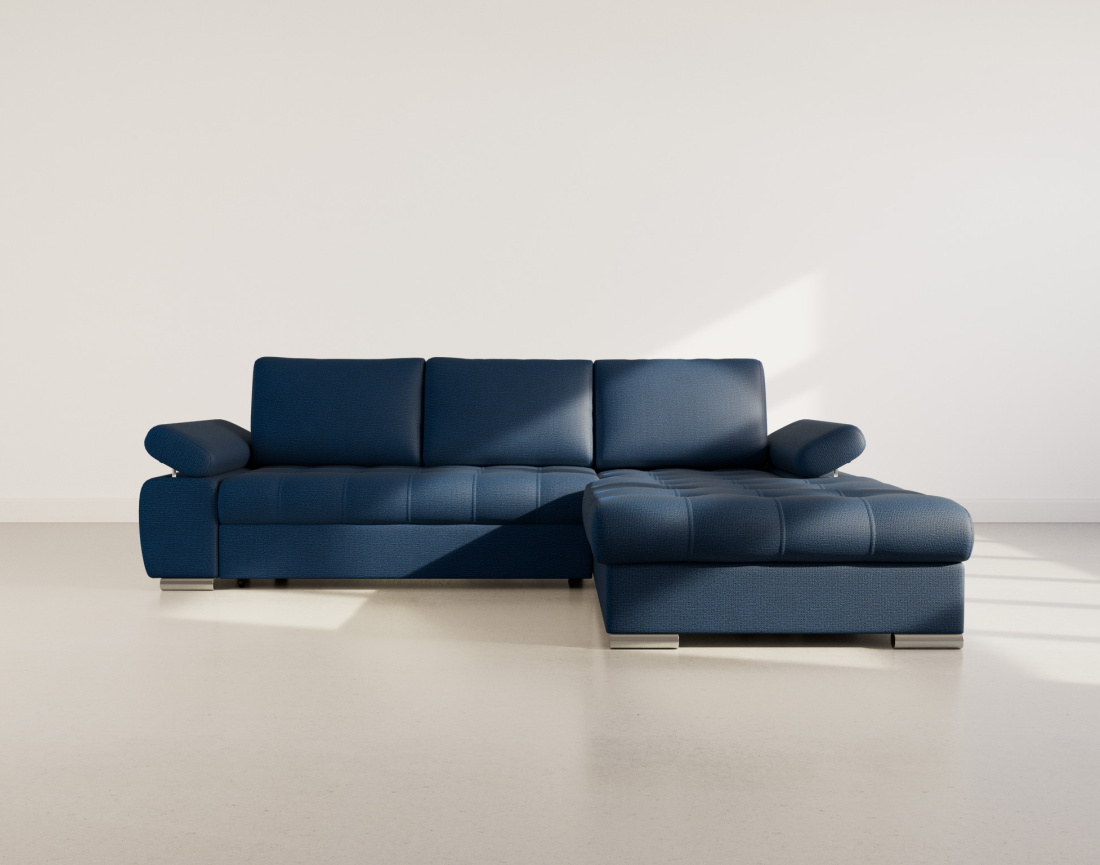 Canapé d'angle droit 4 places convertible avec coffre en tissu texturé Bianca