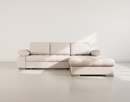 Canapé d'angle droit 4 places convertible avec coffre en tissu texturé Bianca