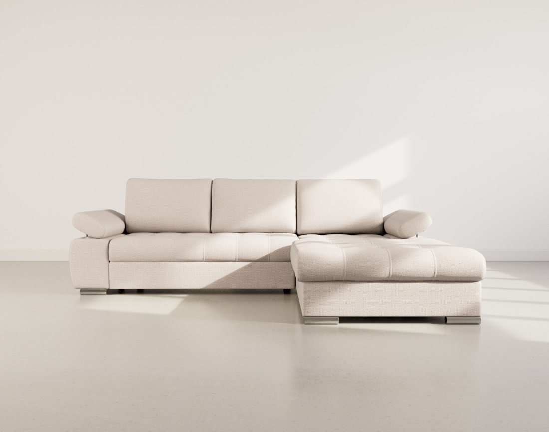 Canapé d'angle droit 4 places convertible avec coffre en tissu texturé Bianca