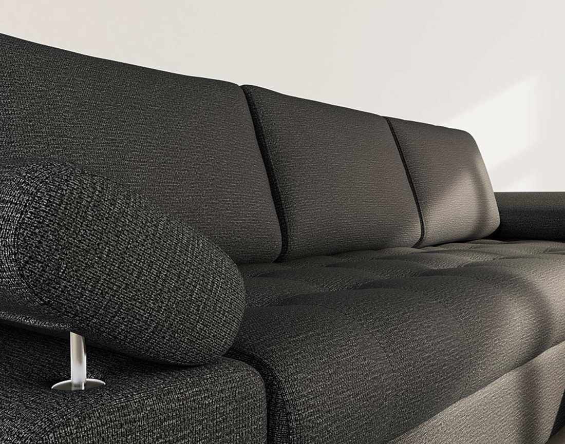 Canapé d'angle droit 4 places convertible avec coffre en tissu texturé Bianca