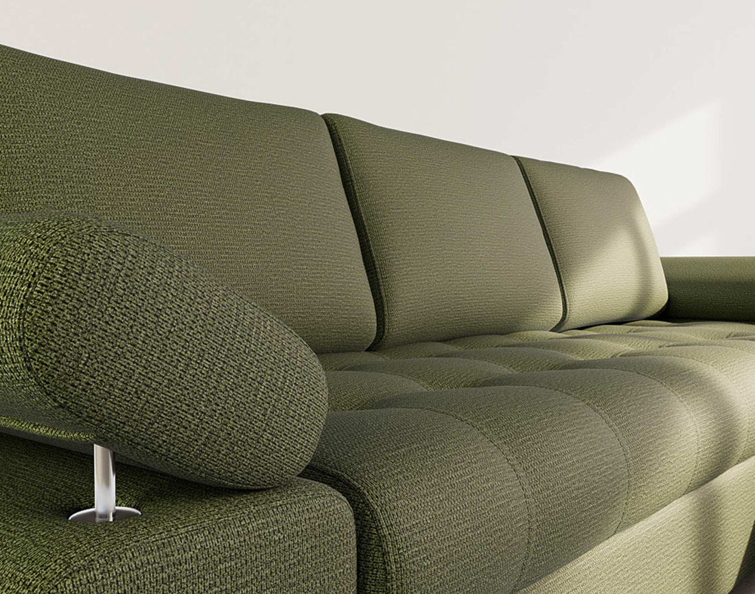 Canapé d'angle droit 4 places convertible avec coffre en tissu texturé Bianca