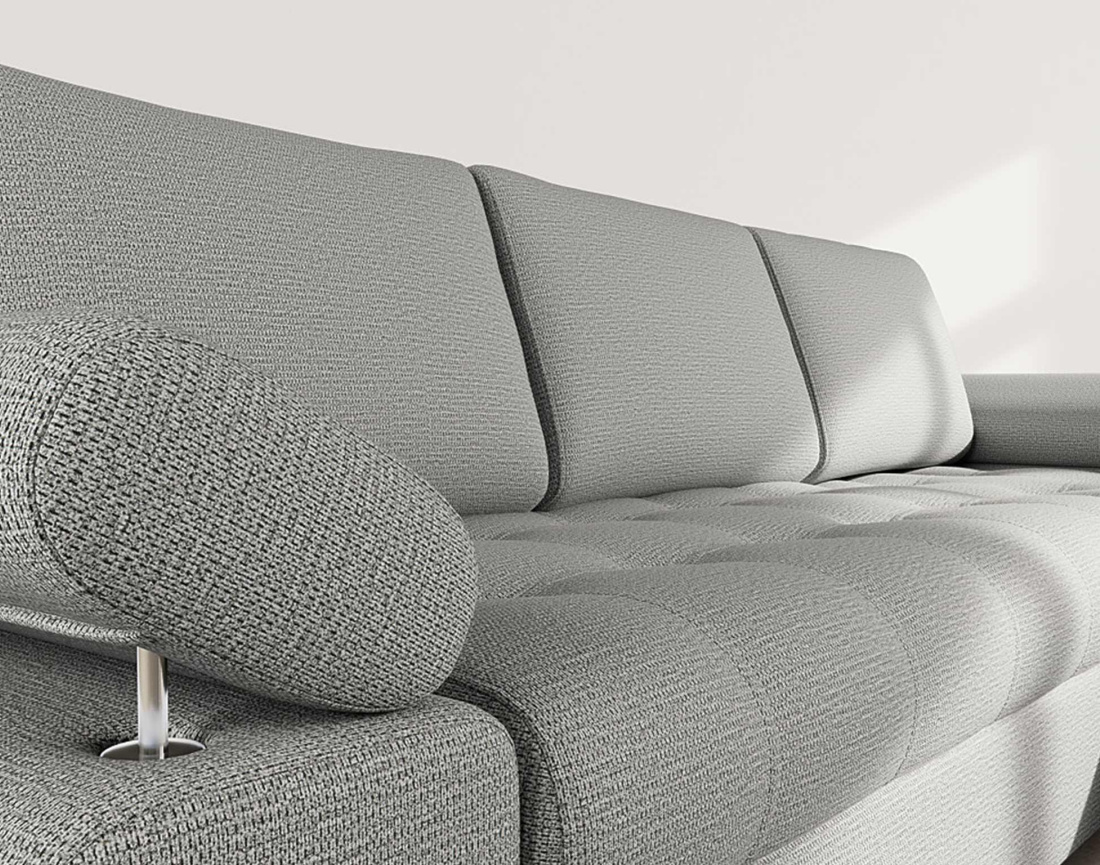 Canapé d'angle droit 4 places convertible avec coffre en tissu texturé Bianca