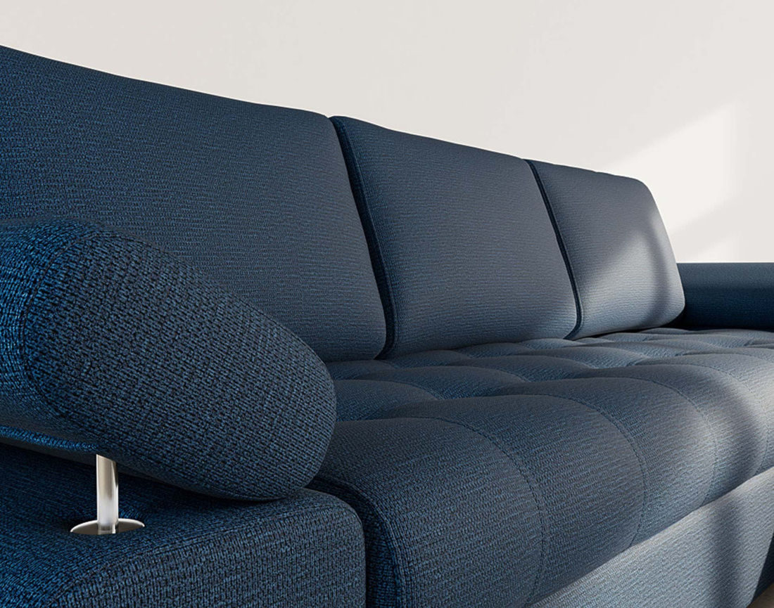 Canapé d'angle droit 4 places convertible avec coffre en tissu texturé Bianca