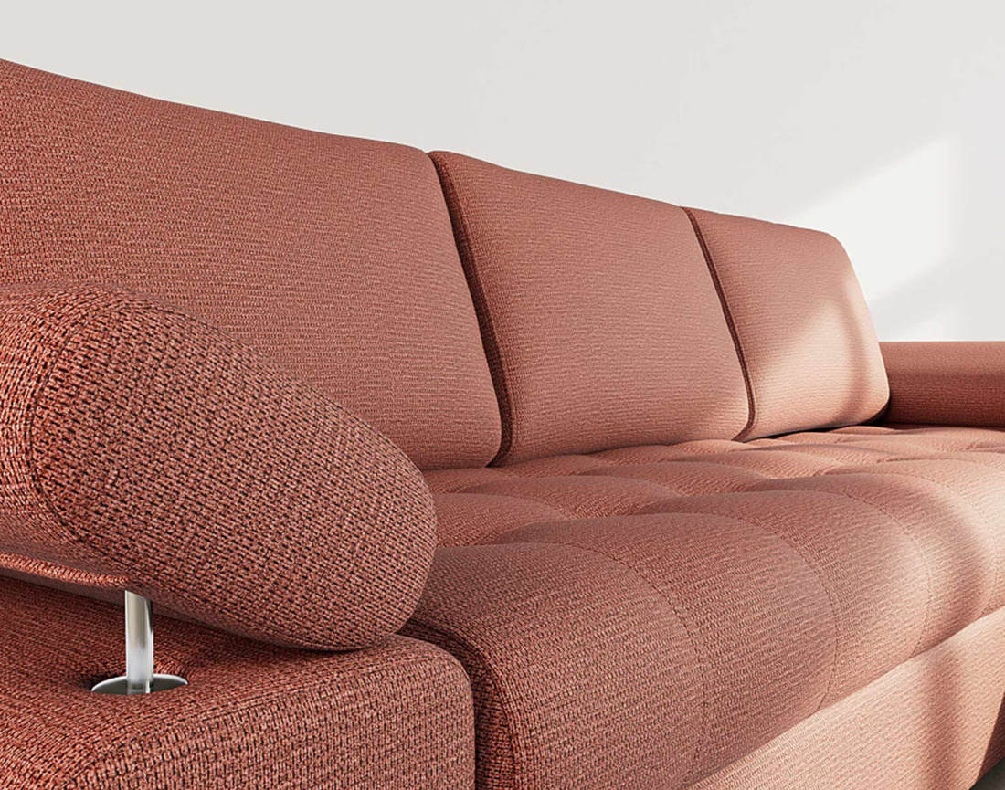 Canapé d'angle droit 4 places convertible avec coffre en tissu texturé Bianca