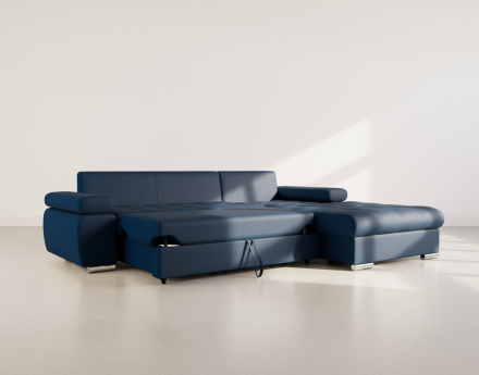 Canapé d'angle droit 4 places convertible avec coffre en tissu texturé Bianca