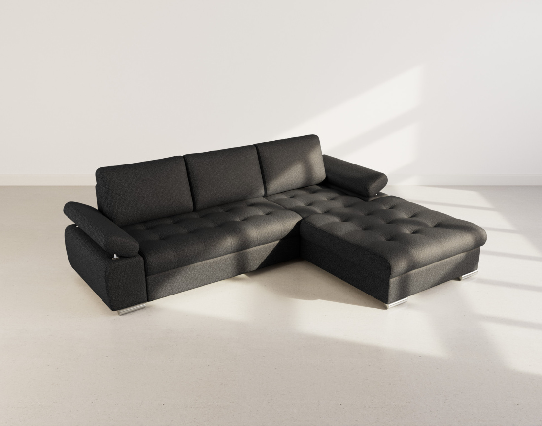 Canapé d'angle droit 4 places convertible avec coffre en tissu texturé Bianca