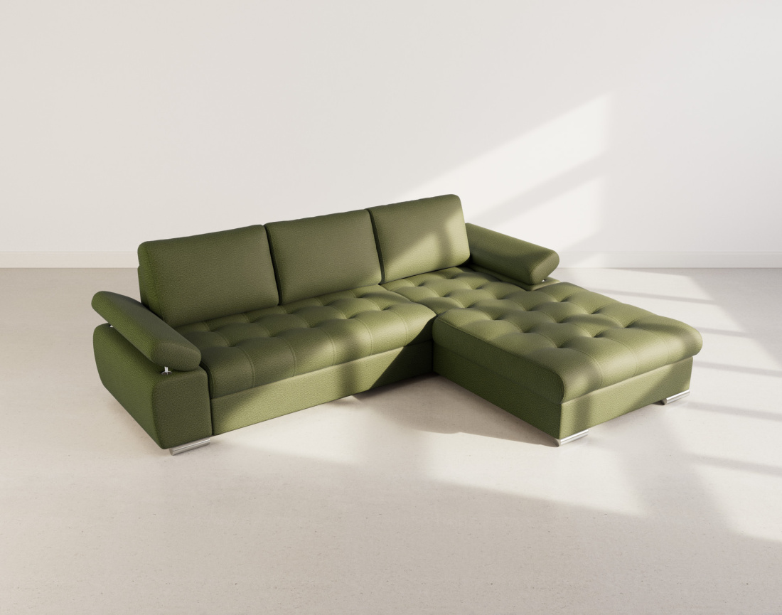 Canapé d'angle droit 4 places convertible avec coffre en tissu texturé Bianca