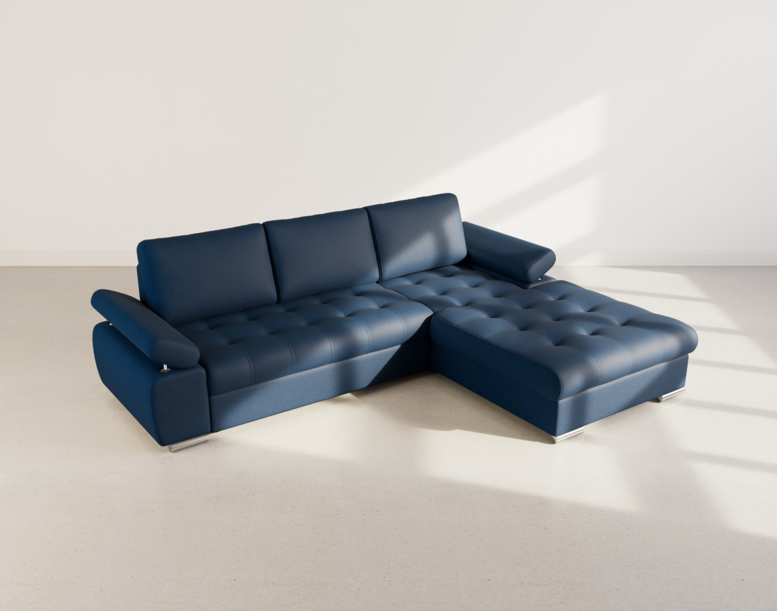 Canapé d'angle droit 4 places convertible avec coffre en tissu texturé Bianca