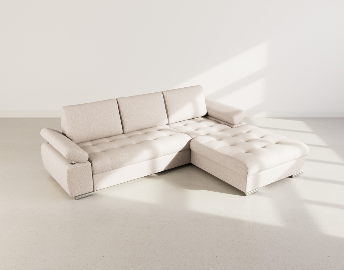 Canapé d'angle droit 4 places convertible avec coffre en tissu texturé Bianca