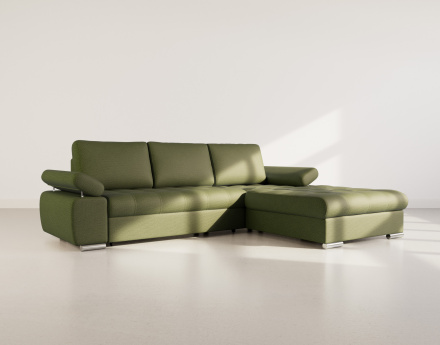 Canapé d'angle droit 4 places convertible avec coffre en tissu texturé Bianca