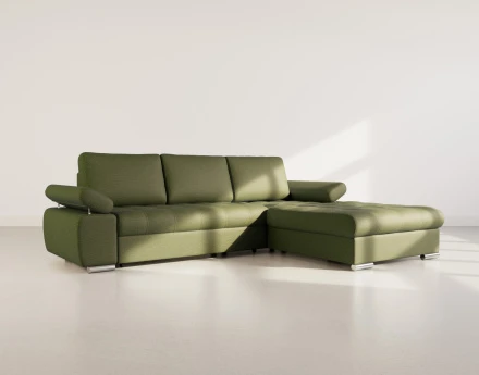 Canapé d'angle droit 4 places convertible avec coffre en tissu texturé Bianca