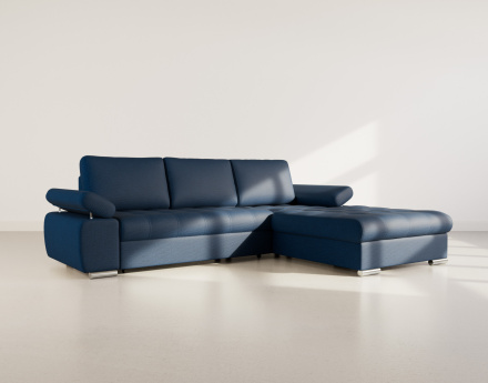 Canapé d'angle droit 4 places convertible avec coffre en tissu texturé Bianca