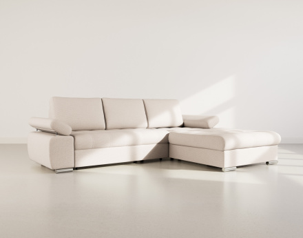 Canapé d'angle droit 4 places convertible avec coffre en tissu texturé Bianca