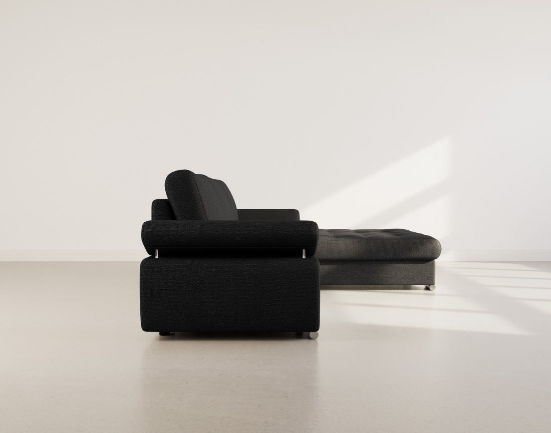 Canapé d'angle droit 4 places convertible avec coffre en tissu texturé Bianca