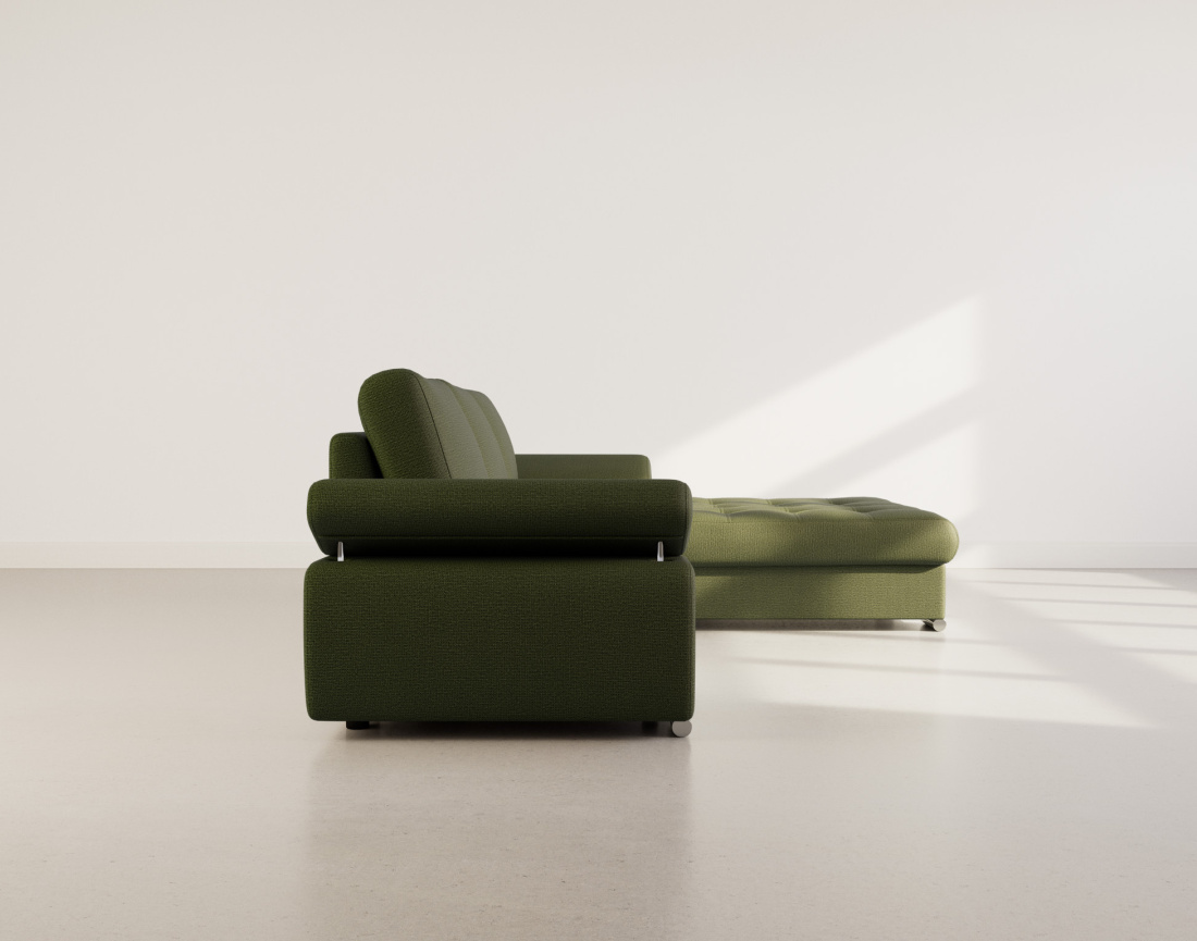 Canapé d'angle droit 4 places convertible avec coffre en tissu texturé Bianca