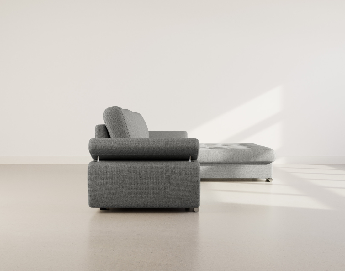 Canapé d'angle droit 4 places convertible avec coffre en tissu texturé Bianca