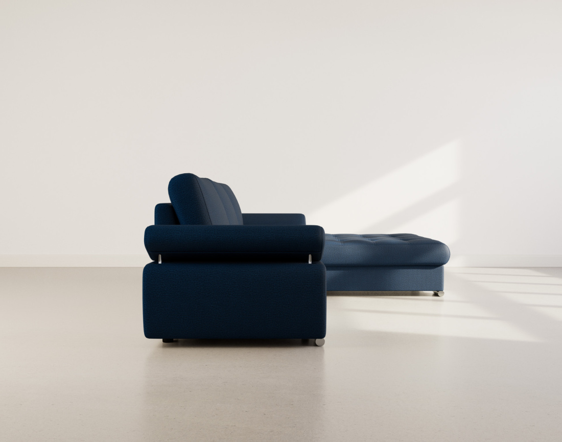 Canapé d'angle droit 4 places convertible avec coffre en tissu texturé Bianca