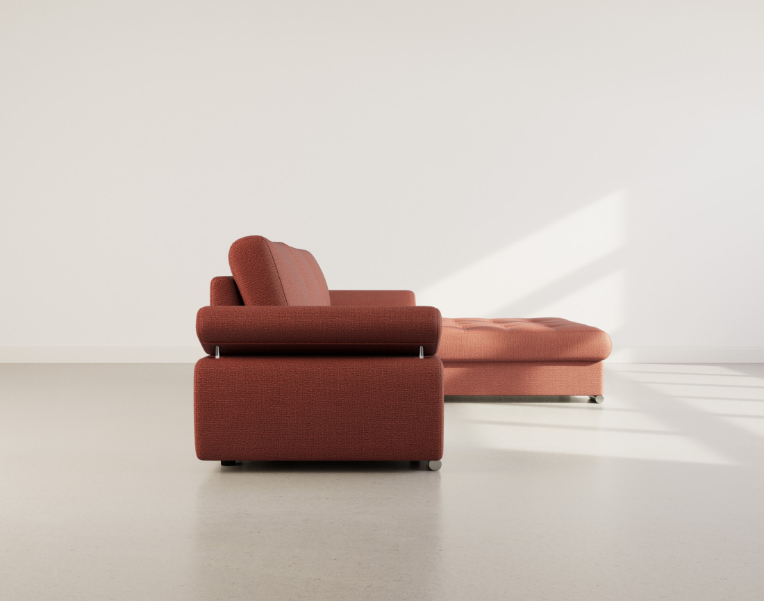 Canapé d'angle droit 4 places convertible avec coffre en tissu texturé Bianca