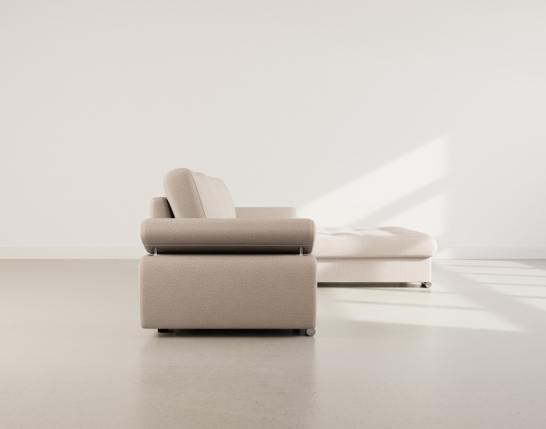 Canapé d'angle droit 4 places convertible avec coffre en tissu texturé Bianca