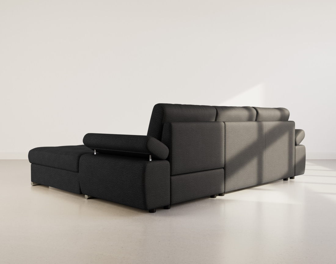 Canapé d'angle droit 4 places convertible avec coffre en tissu texturé Bianca