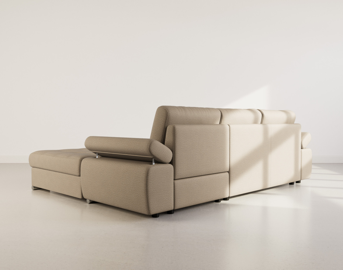 Canapé d'angle droit 4 places convertible avec coffre en tissu texturé Bianca