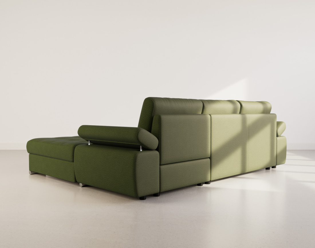 Canapé d'angle droit 4 places convertible avec coffre en tissu texturé Bianca