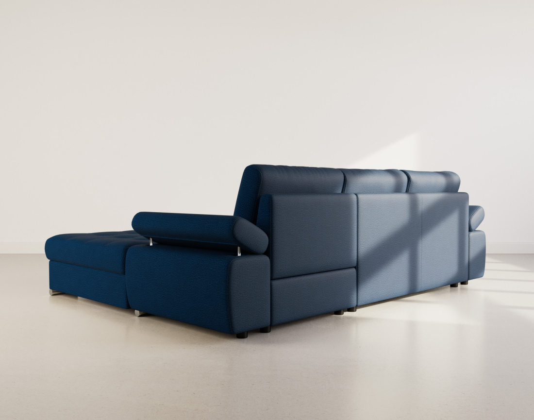 Canapé d'angle droit 4 places convertible avec coffre en tissu texturé Bianca