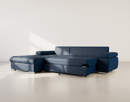 Canapé d'angle gauche 4 places convertible avec coffre en tissu texturé Bianca