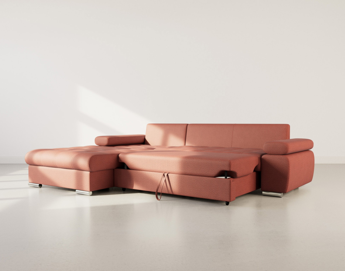 Canapé d'angle gauche 4 places convertible avec coffre en tissu texturé Bianca