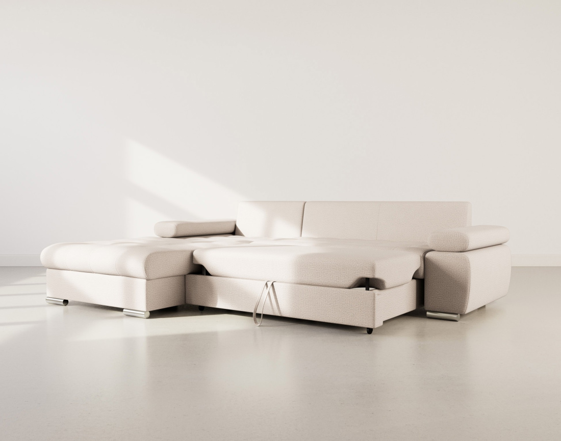 Canapé d'angle gauche 4 places convertible avec coffre en tissu texturé Bianca