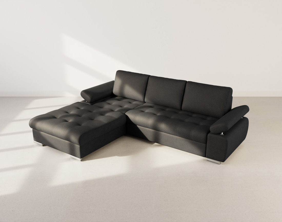 Canapé d'angle gauche 4 places convertible avec coffre en tissu texturé Bianca