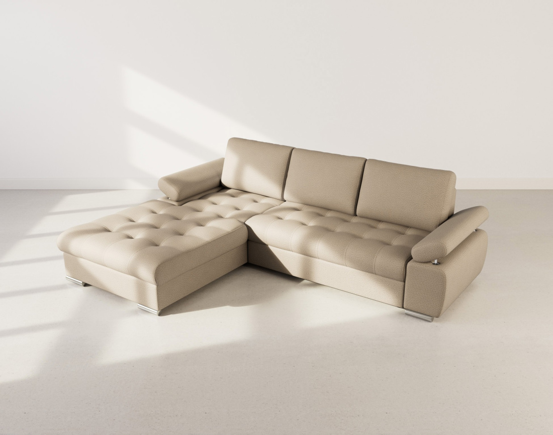 Canapé d'angle gauche 4 places convertible avec coffre en tissu texturé Bianca