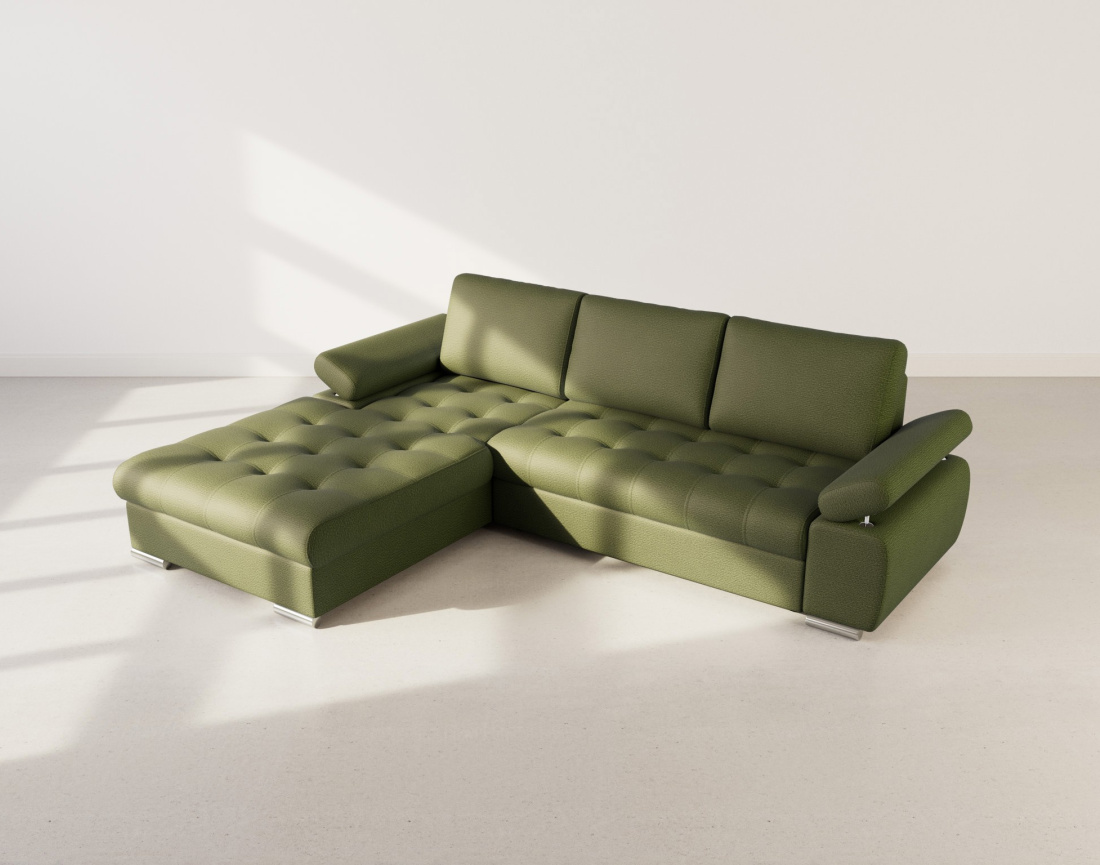 Canapé d'angle gauche 4 places convertible avec coffre en tissu texturé Bianca