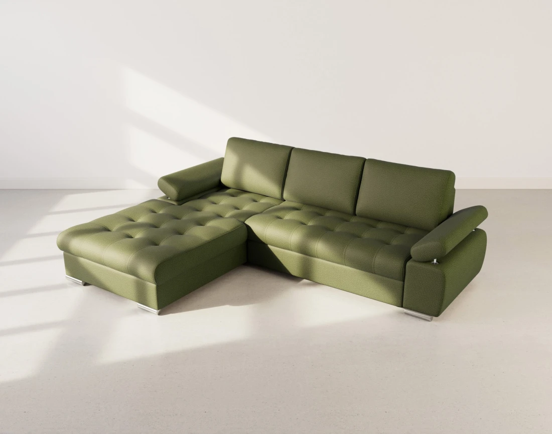 Canapé d'angle gauche 4 places convertible avec coffre en tissu texturé Bianca