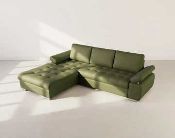 Canapé d'angle gauche 4 places convertible avec coffre en tissu texturé Bianca